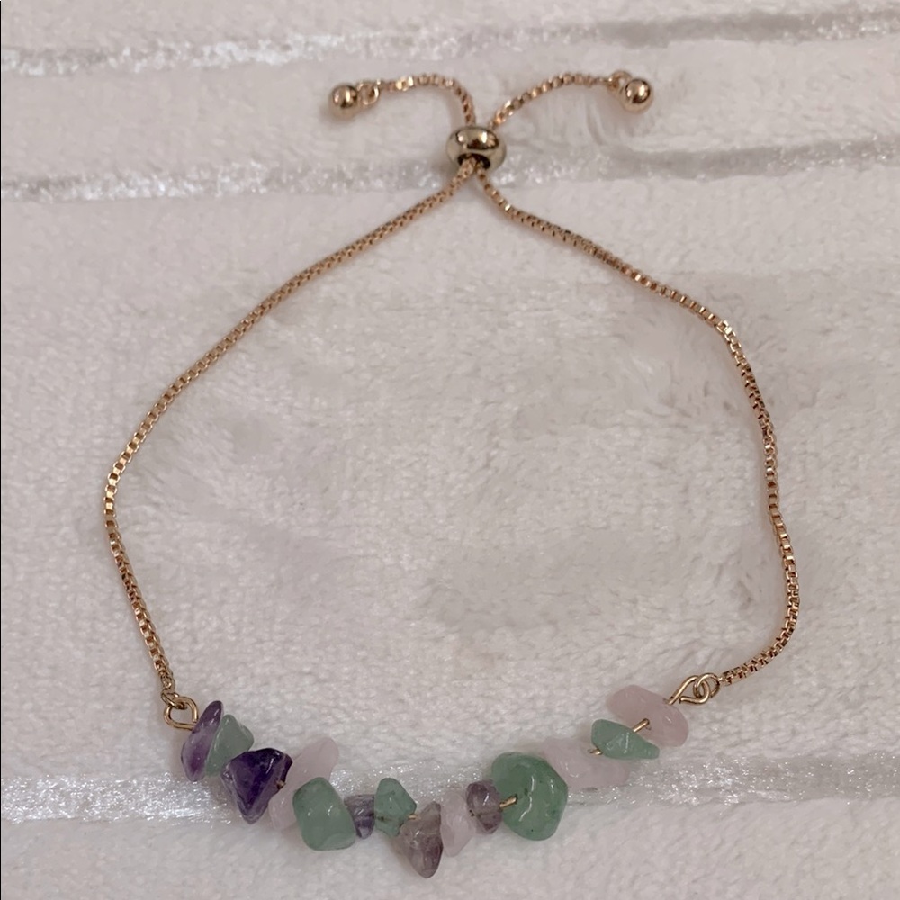 Gold & Multi-Color Natural Stones Adjustable Wrist Gold Bracelet